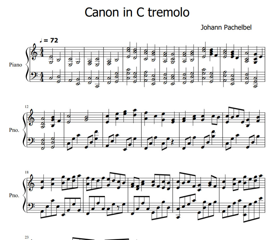Canon in C sheet piano tremolo